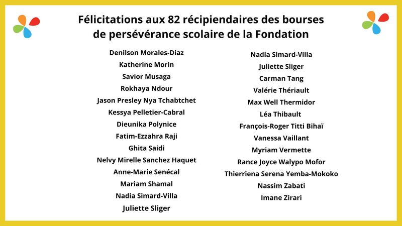Fondation - liste récipiendaire persévérance 3 H25