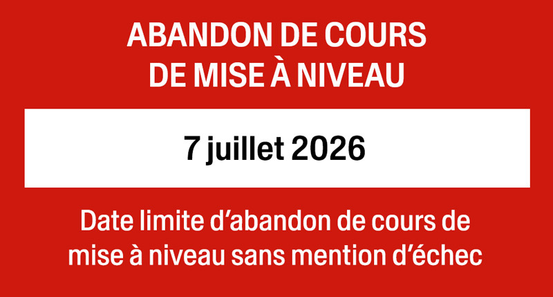 Abandon de cours mise à niveau - cours d'été 2026