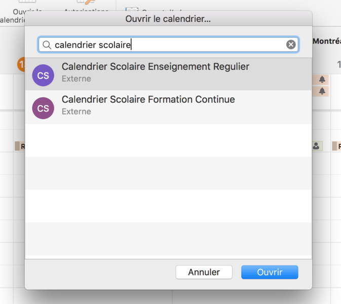 Capture ouvrir un calendrier outlook