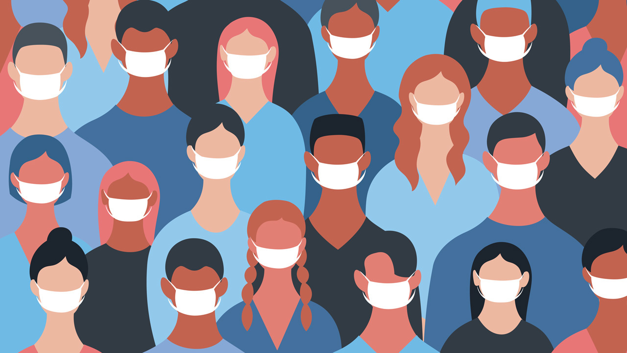 Personnages avec masques bilan covid