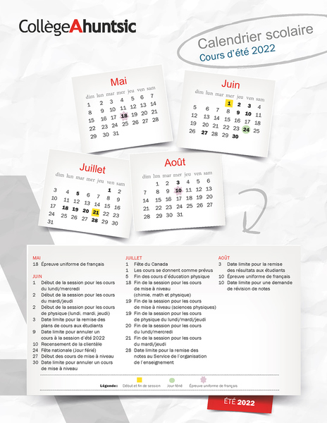Calendrier scolaire - été 2022