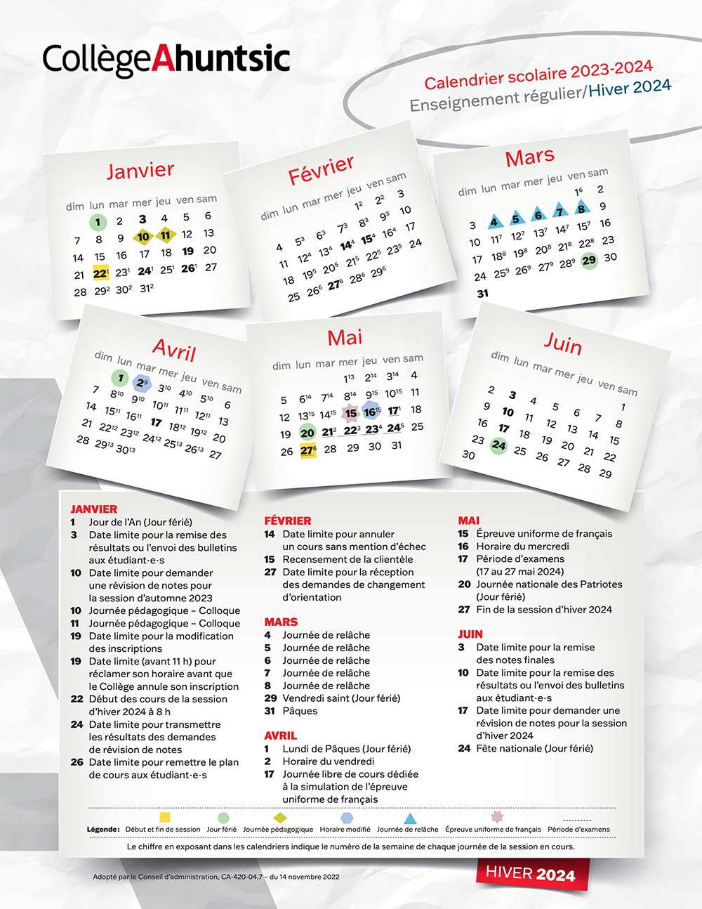 Calendriers et dates importantes